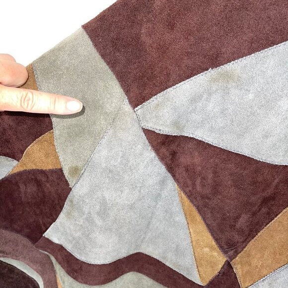 Vintage Handmade Suede Patchwork Poncho Womens One Size Pullover Slit Pockets - Picture 8 of 12